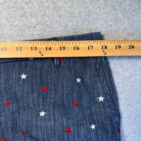 Talbots Relaxed Chino Short Womens 12 Blue Star Embroidered Cotton Linen Summer - Picture 6 of 9